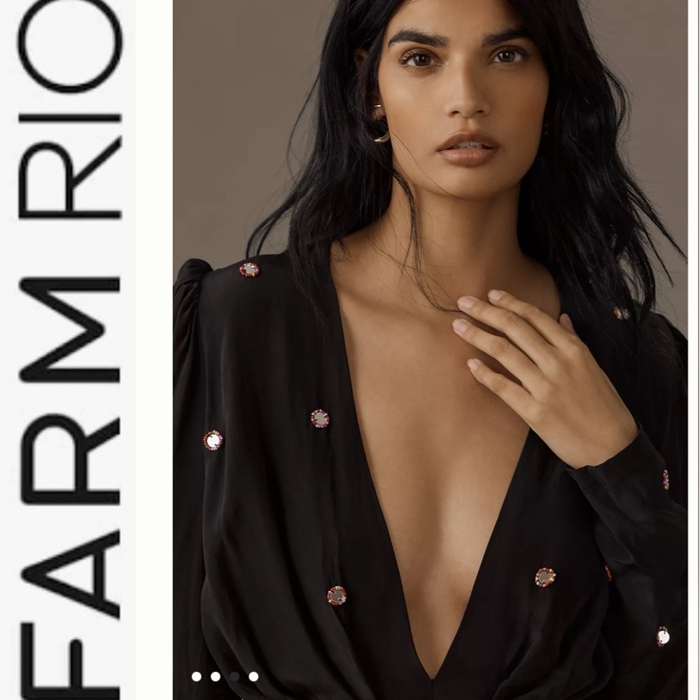 NWT Farm Rio Black Mirror Satin Jumpsuit with Embellishments s - Picture 3 of 16